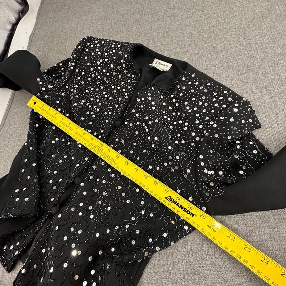 Vintage Stenay Sequin Jacket Black Buttons Beaded Long Sleeve Party Formal Sz 14 - Picture 11 of 16